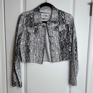 Fashion Nova Cropped Snake Print Jean Jacket - Black & White